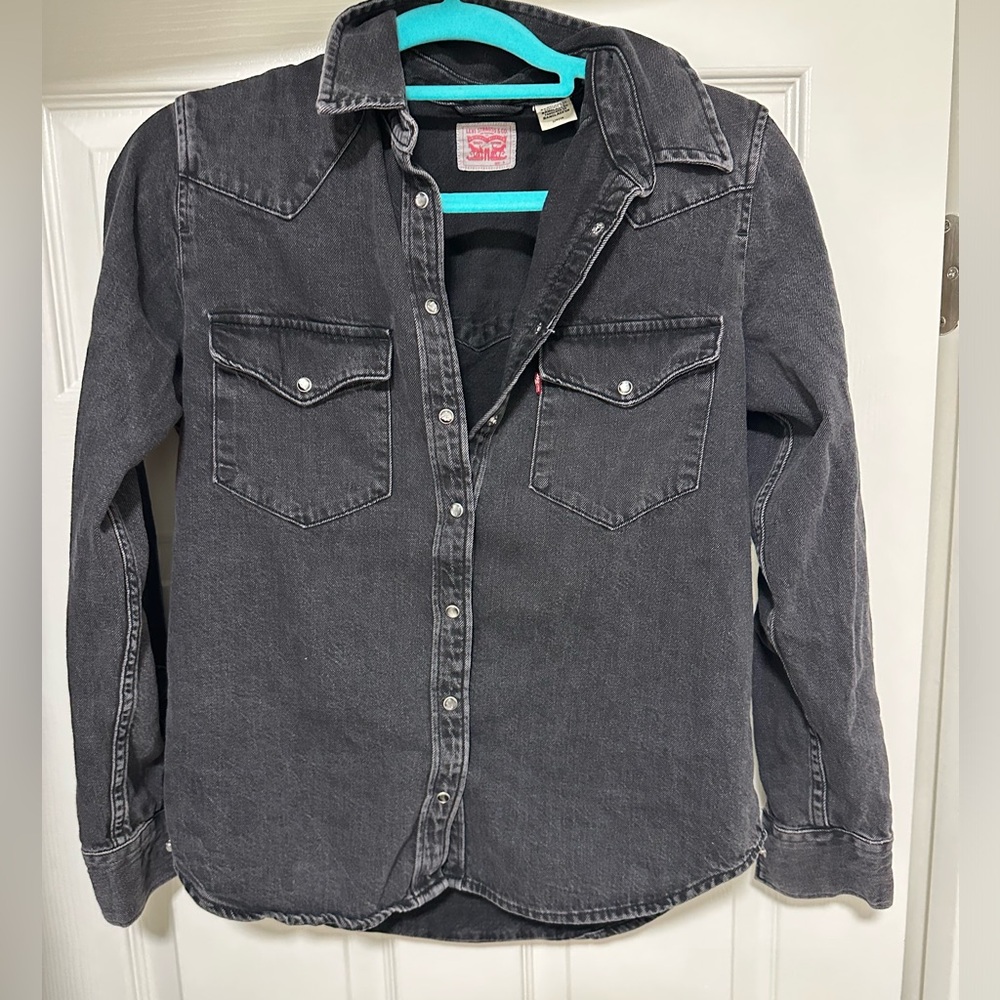 Levi's Ultimate Western Denim Shirt Womens Black Rose Pearl Snap Buttons sz S